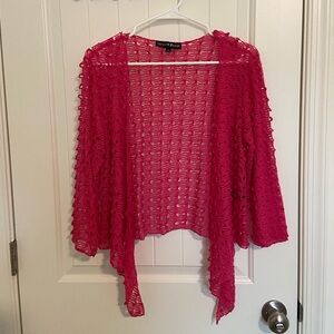 EUC Mirror Image women’s bright pink crochet pattern drapey open‎ front sweater
